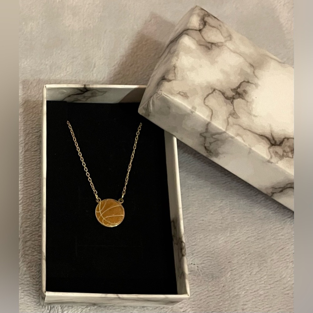 925 Sterling Silver Basketball Necklace Gold Overlay Made In India Box Included